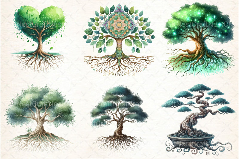 Green Tree with Roots Clipart Bundle - CraftNest - Digital Crafting and Art