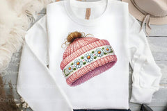 Pink Knitted Hat with Daisies Clipart Bundle - CraftNest - Digital Crafting and Art
