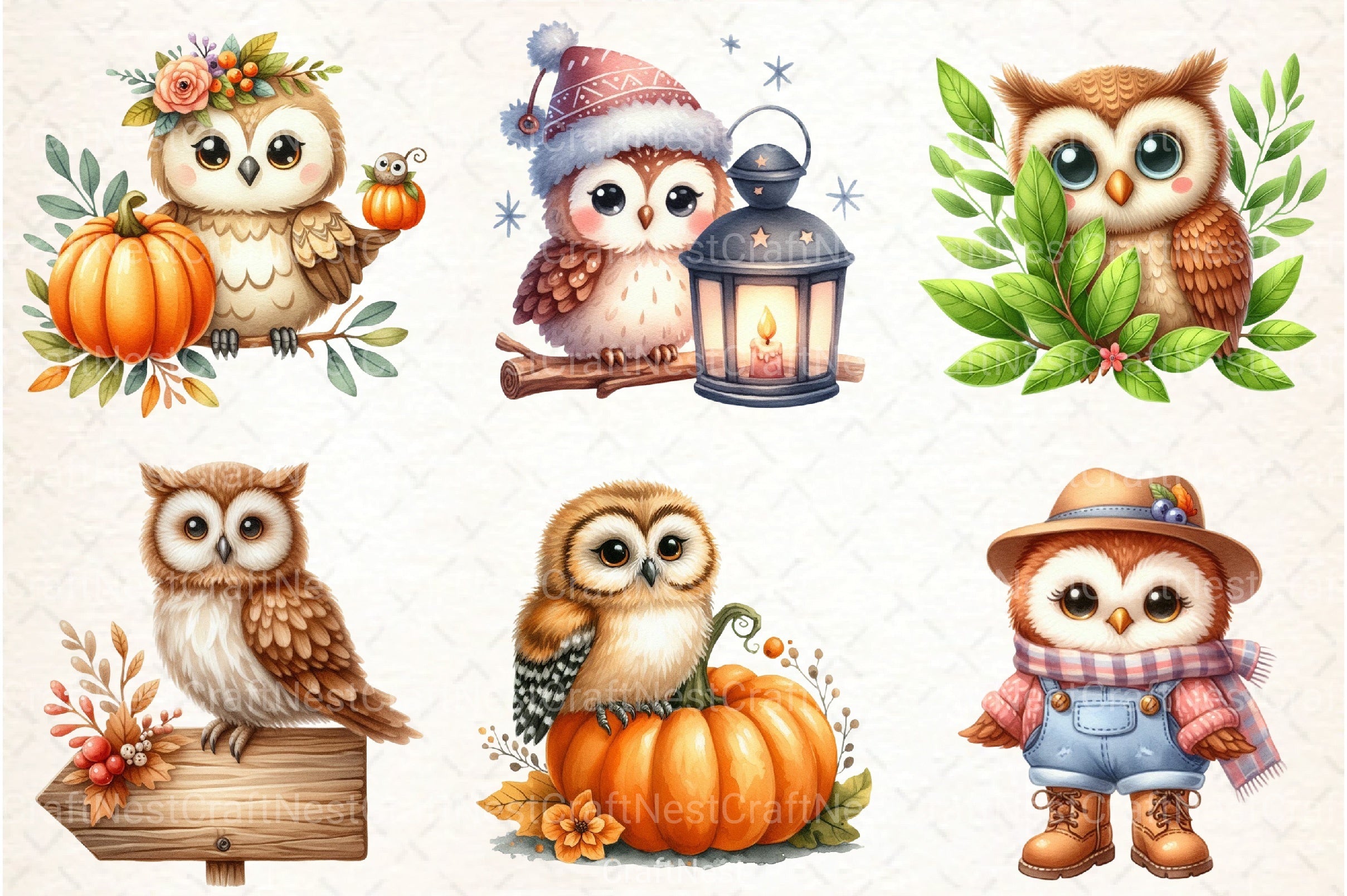 Cute Autumn Owl Clipart Bundle 1 - CraftNest - Digital Crafting and Art