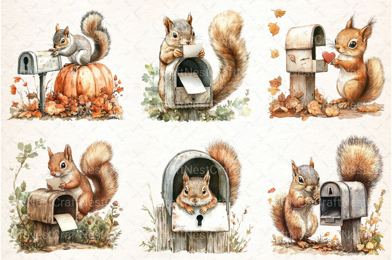 Autumn Squirrel with Mailbox Clipart Bundle 4 - CraftNest - Digital Crafting and Art