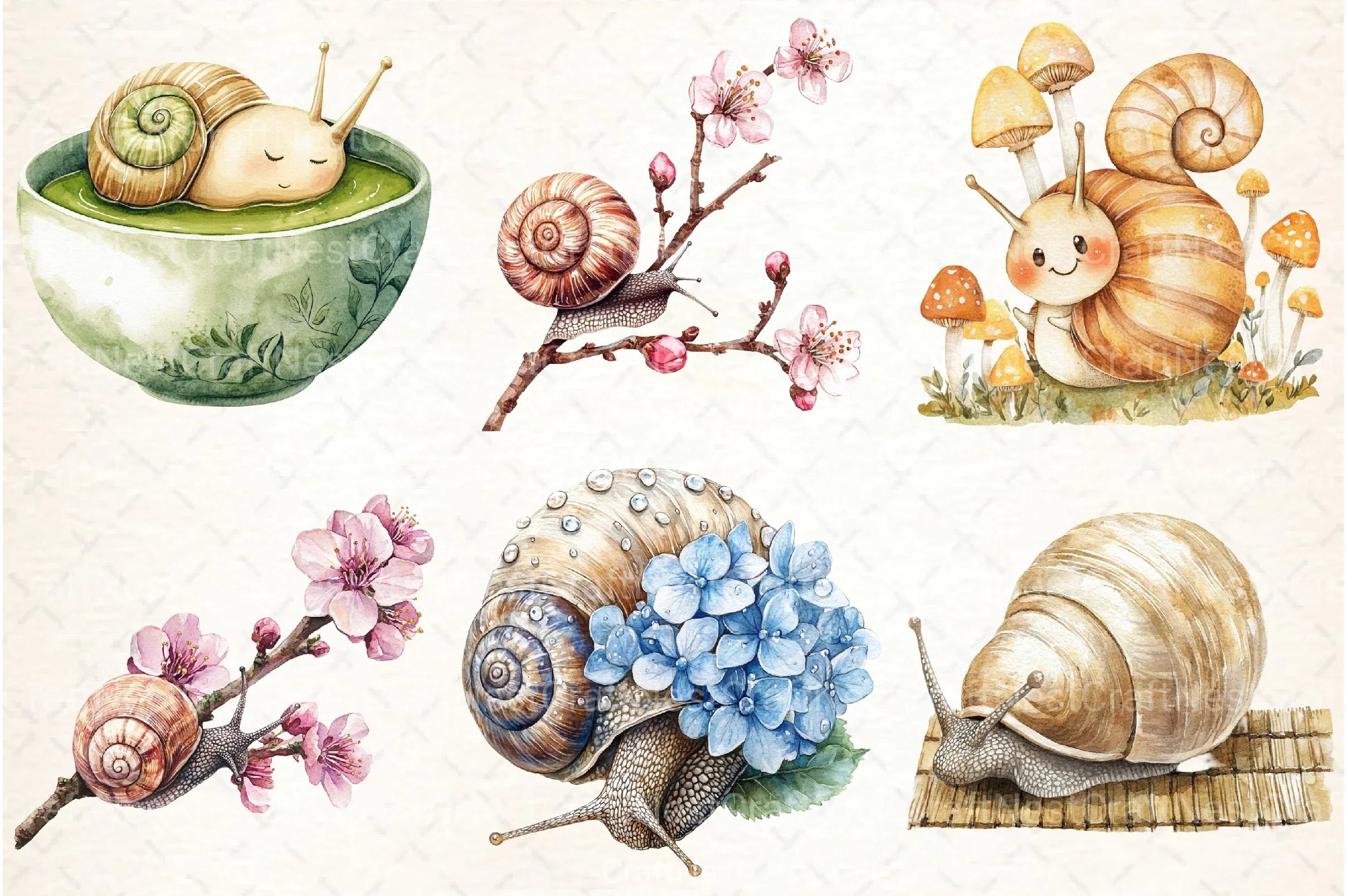 Japanese Snail Clipart Bundle - CraftNest - Digital Crafting and Art