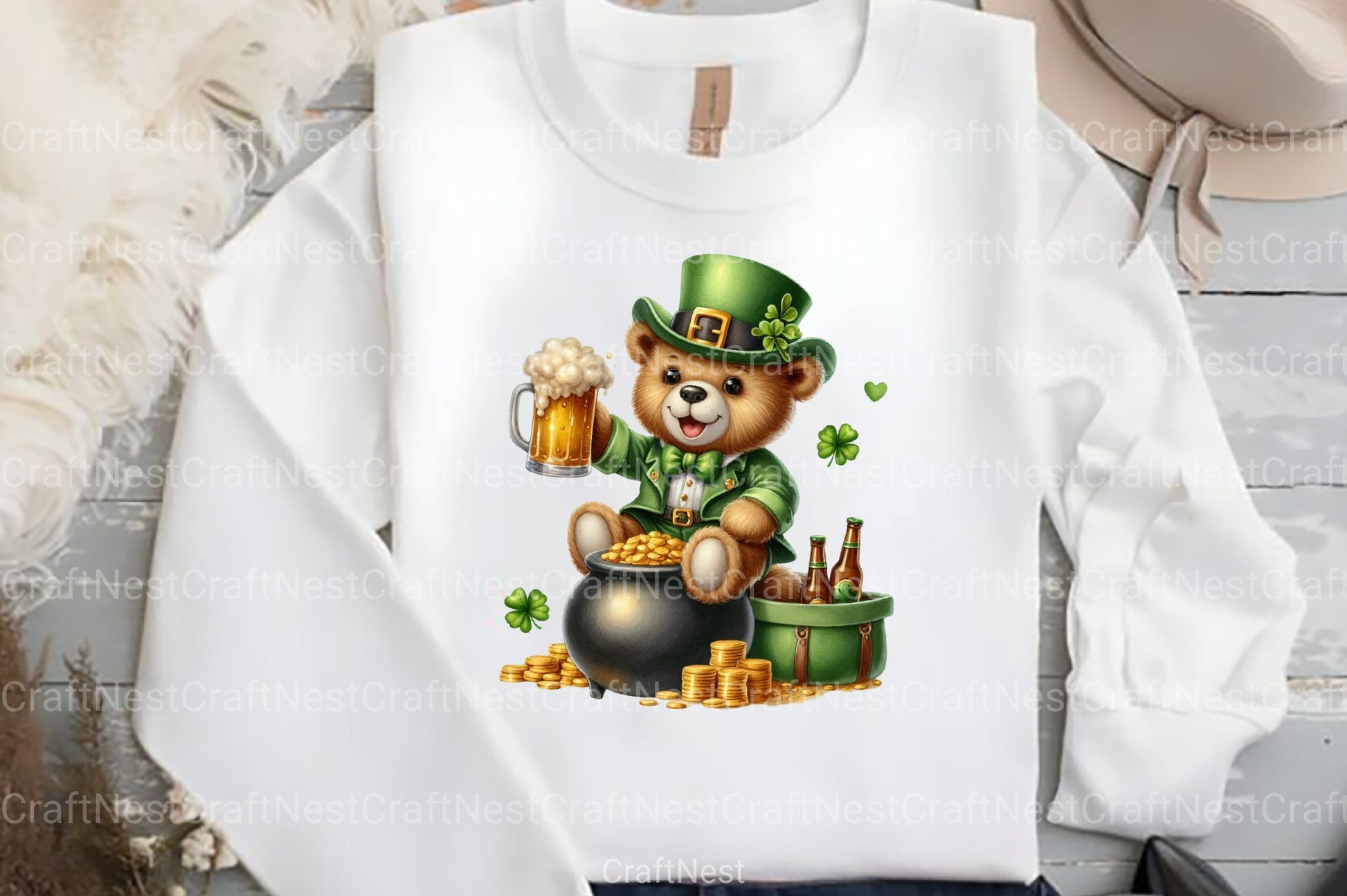 St. Patrick's Day Teddy Bear Drinking Beer Clipart Bundle - CraftNest - Digital Crafting and Art
