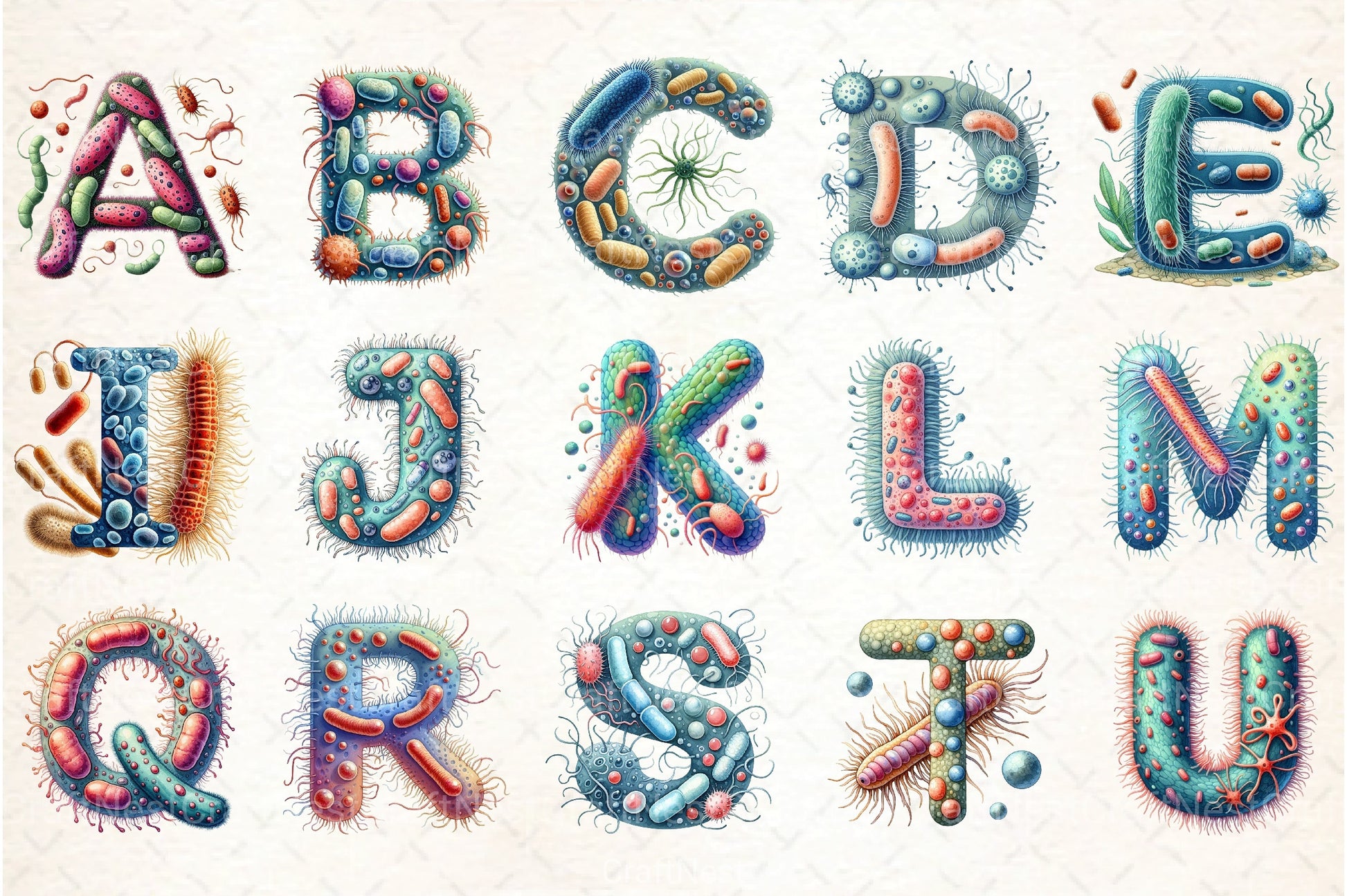 Bacteria Alphabet Clipart Bundle - CraftNest - Digital Crafting and Art