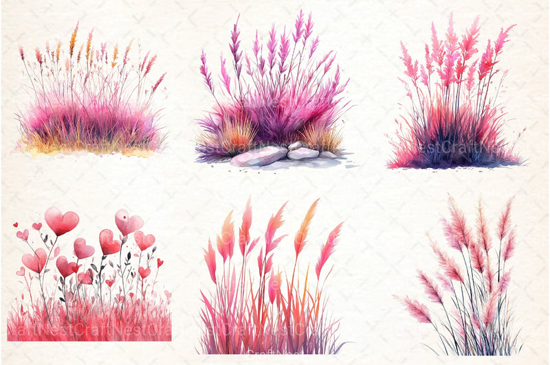 Pink Summer Grass Clipart Bundle - CraftNest - Digital Crafting and Art