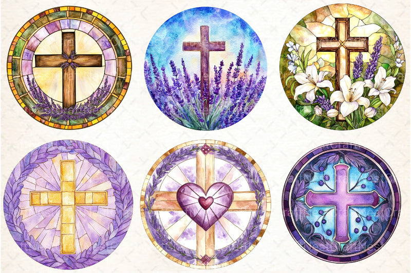 Lavender Blessing & Cross Stained Glass Clipart Bundle - CraftNest - Digital Crafting and Art