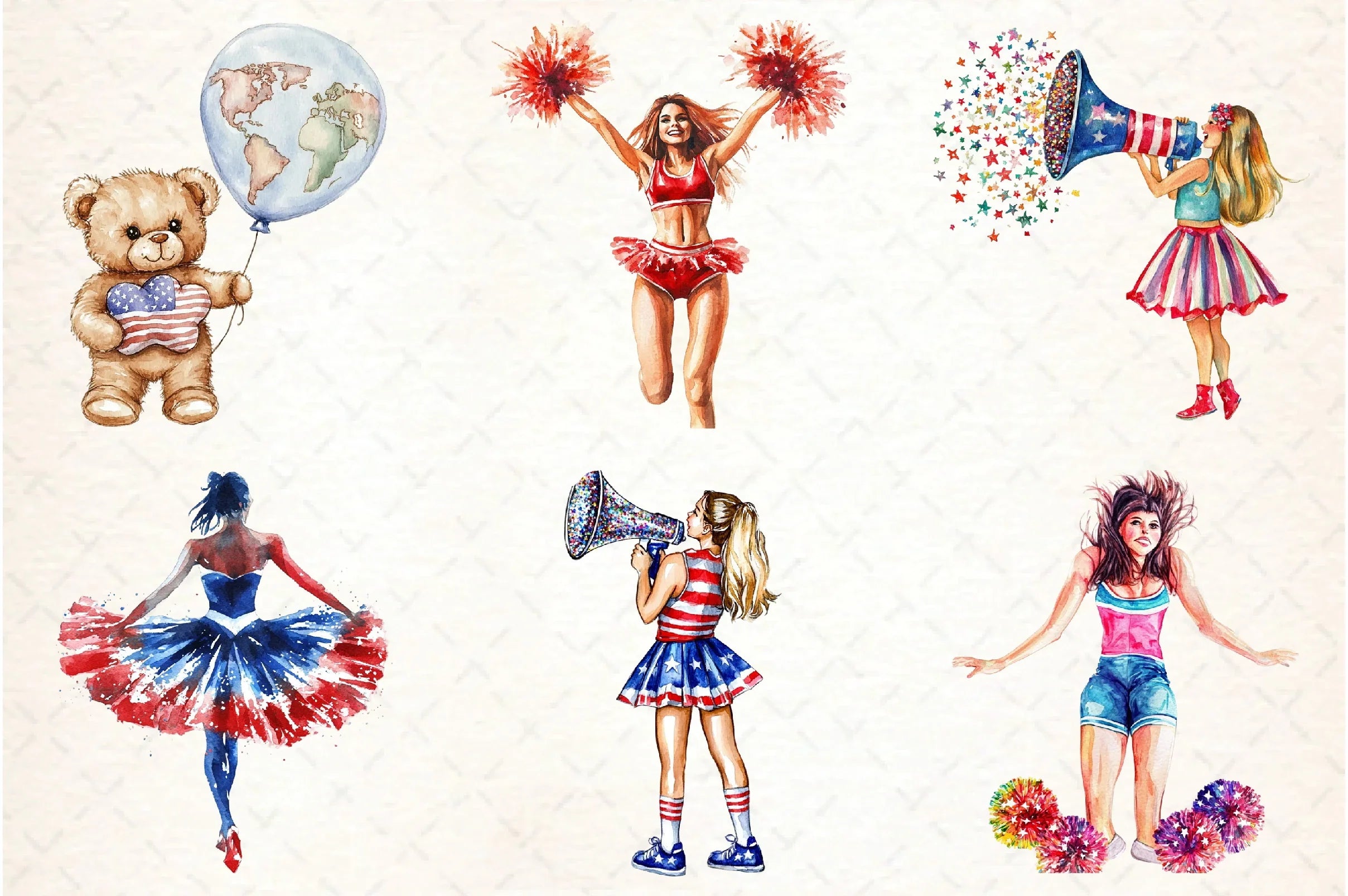 Cheerleader 4th of July Clipart Bundle - CraftNest - Digital Crafting and Art