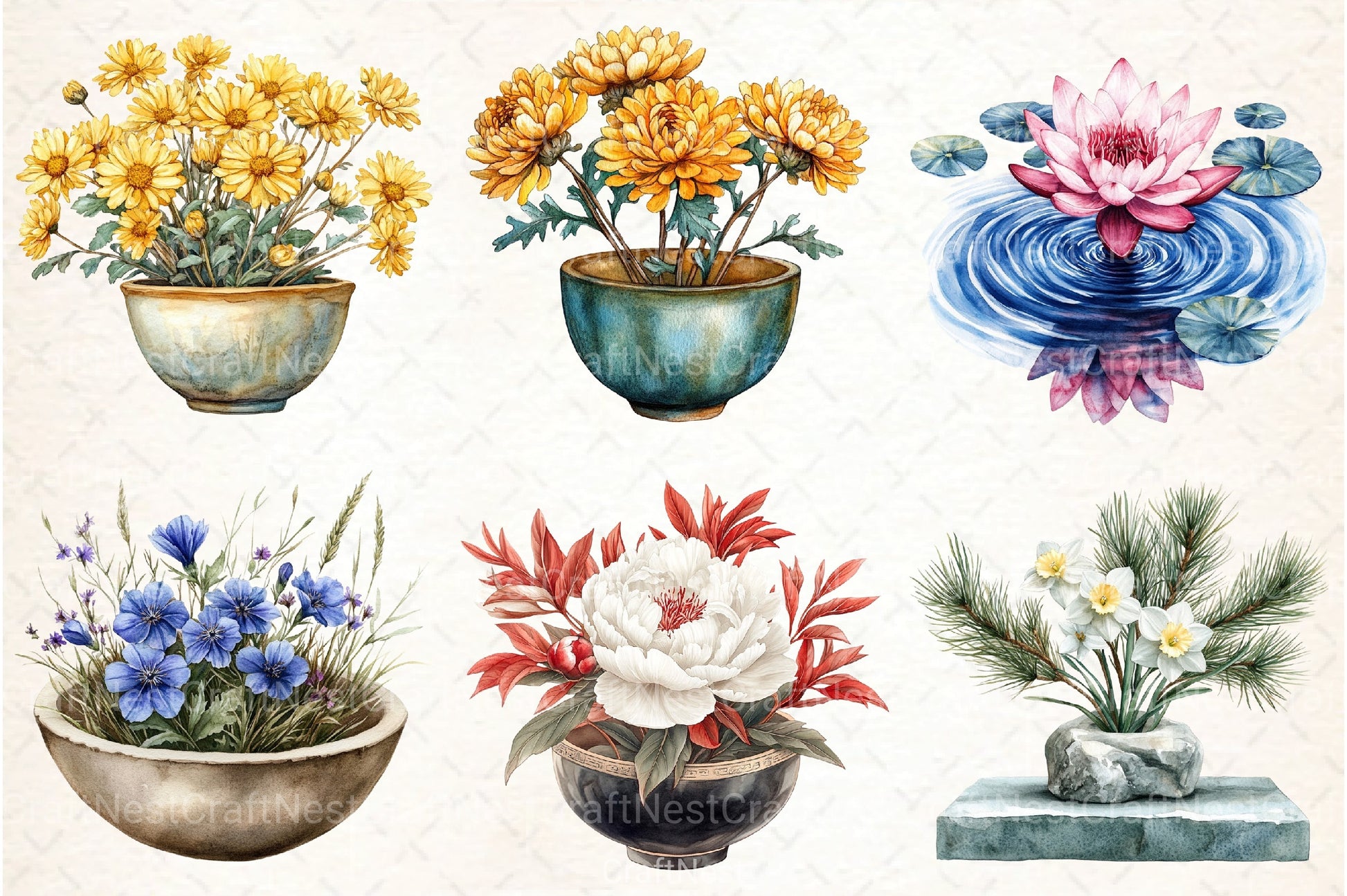 Asian Culture Japanese Ikebana Clipart Bundle - CraftNest - Digital Crafting and Art