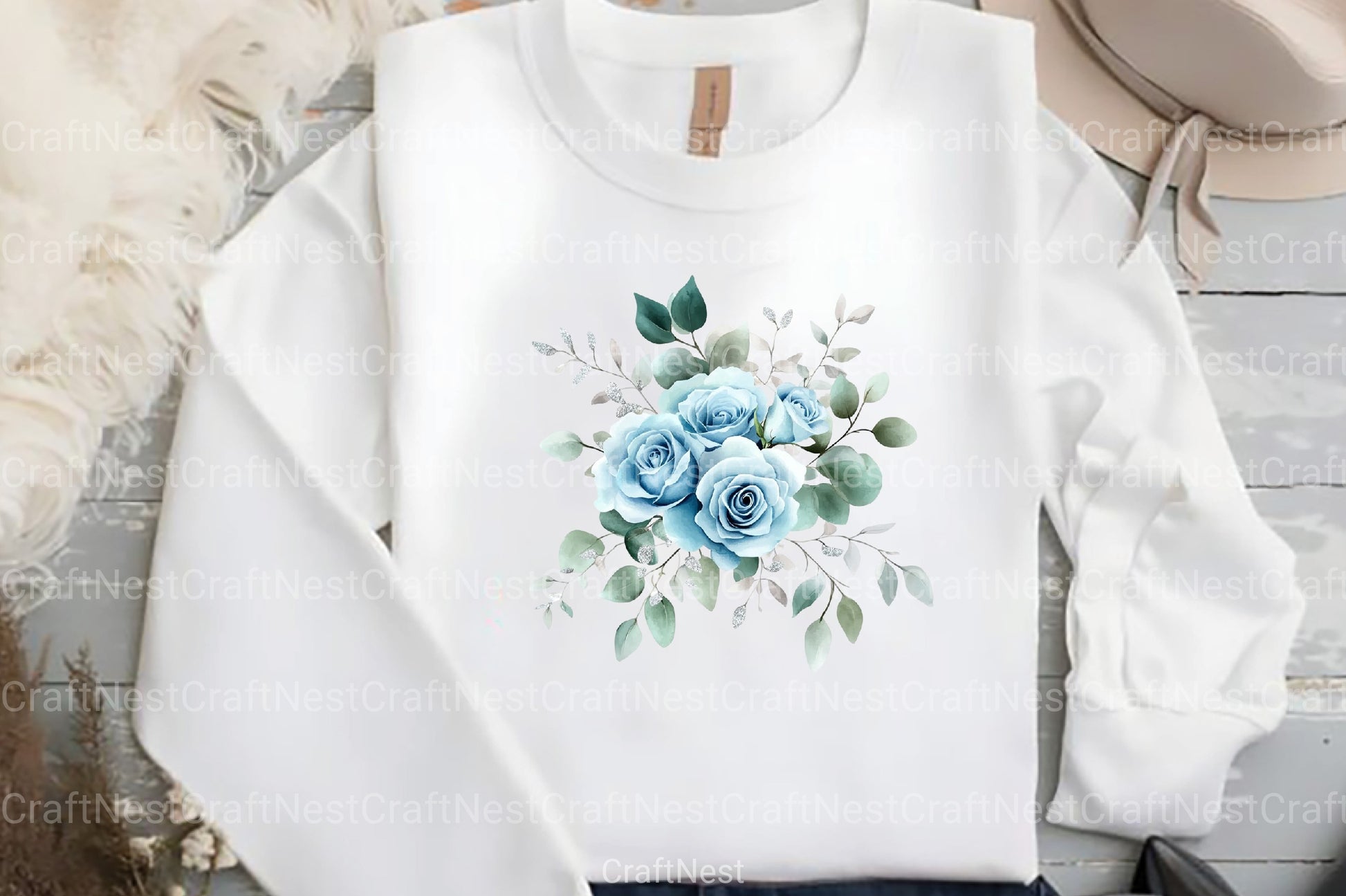 Baby Blue & Silver Glam Roses Clipart Bundle - CraftNest - Digital Crafting and Art