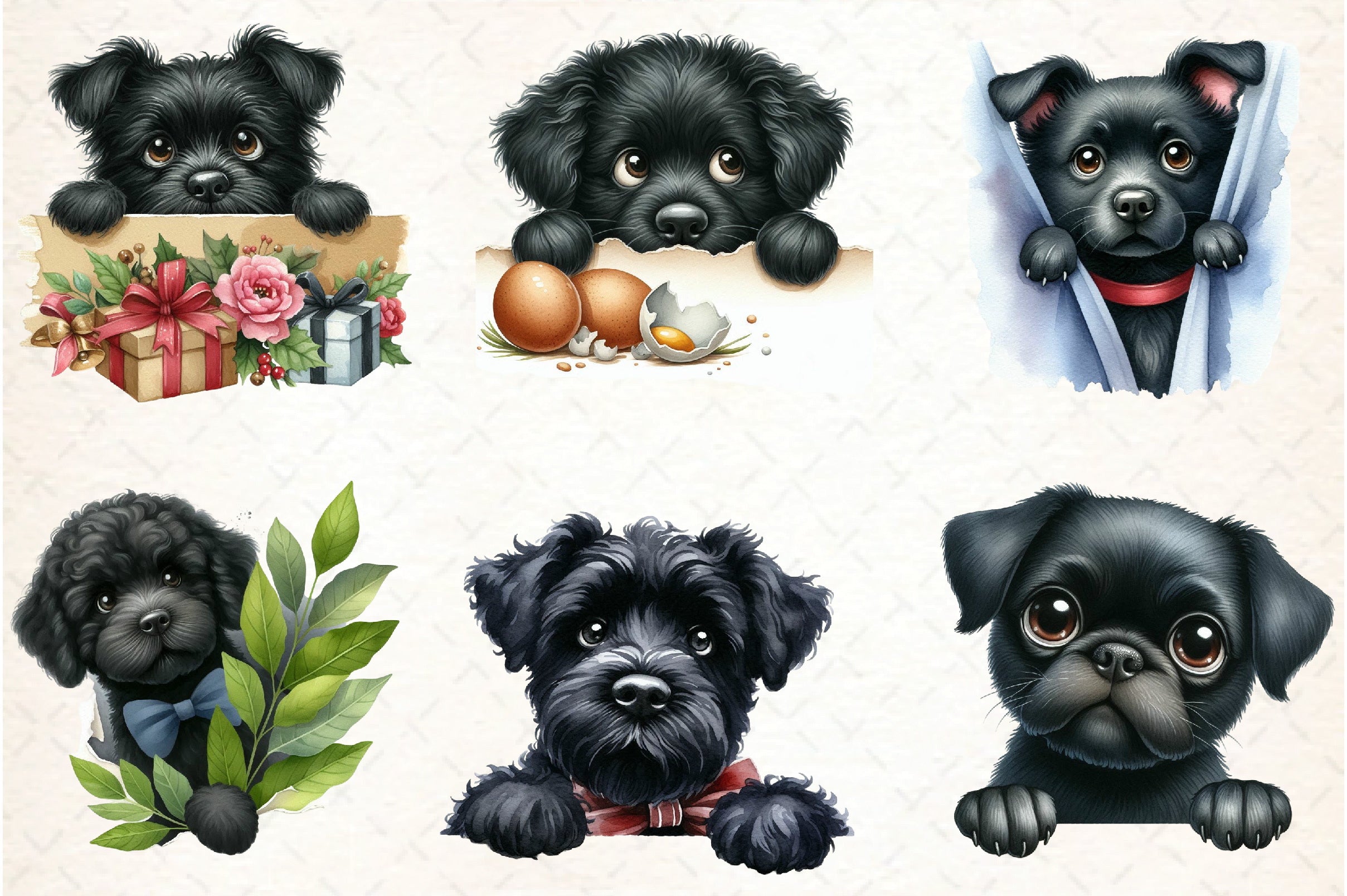 Peeking Black Dog Clipart Bundle
