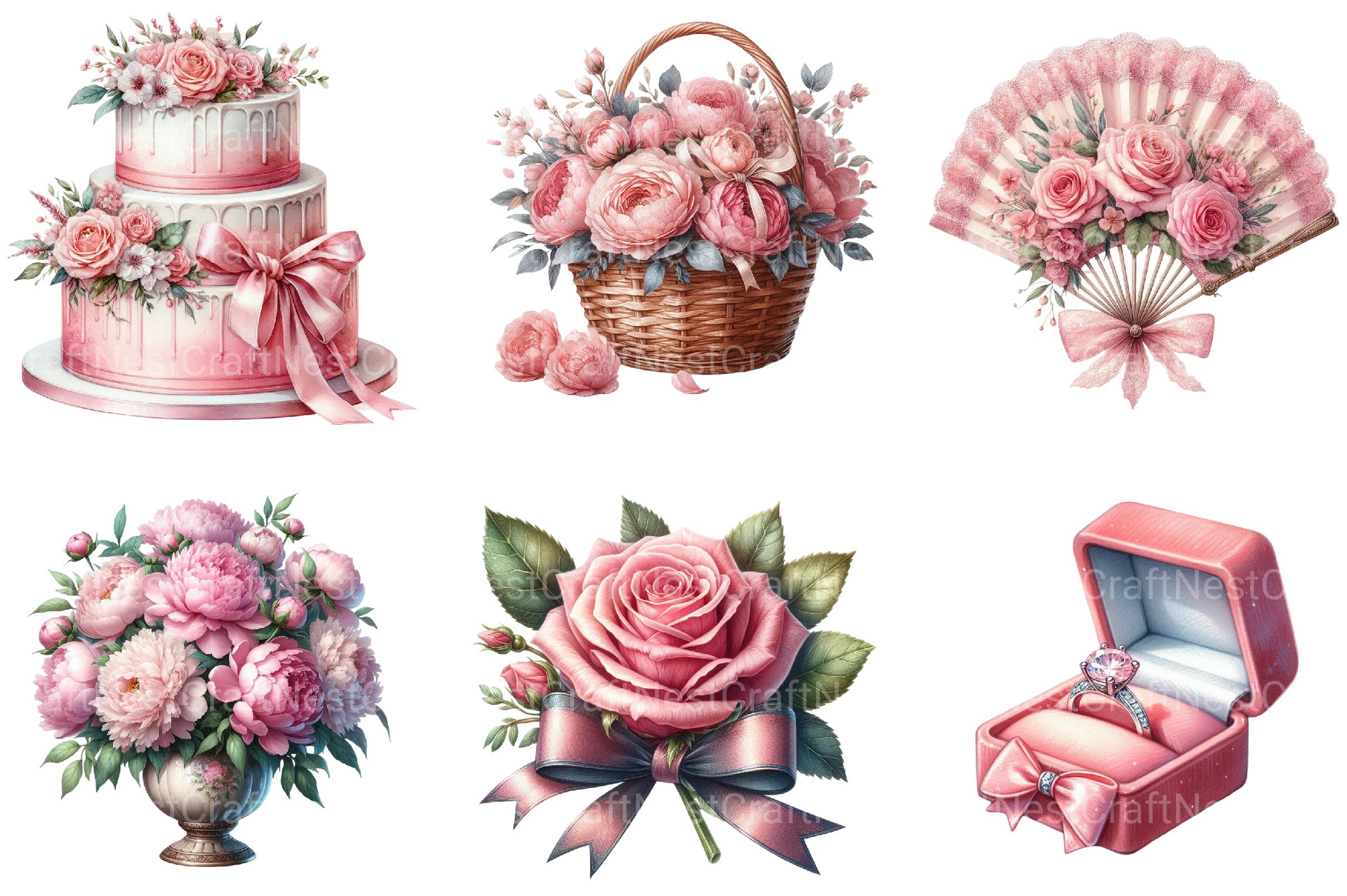 Romantic Pink Wedding Clipart - CraftNest - Digital Crafting and Art