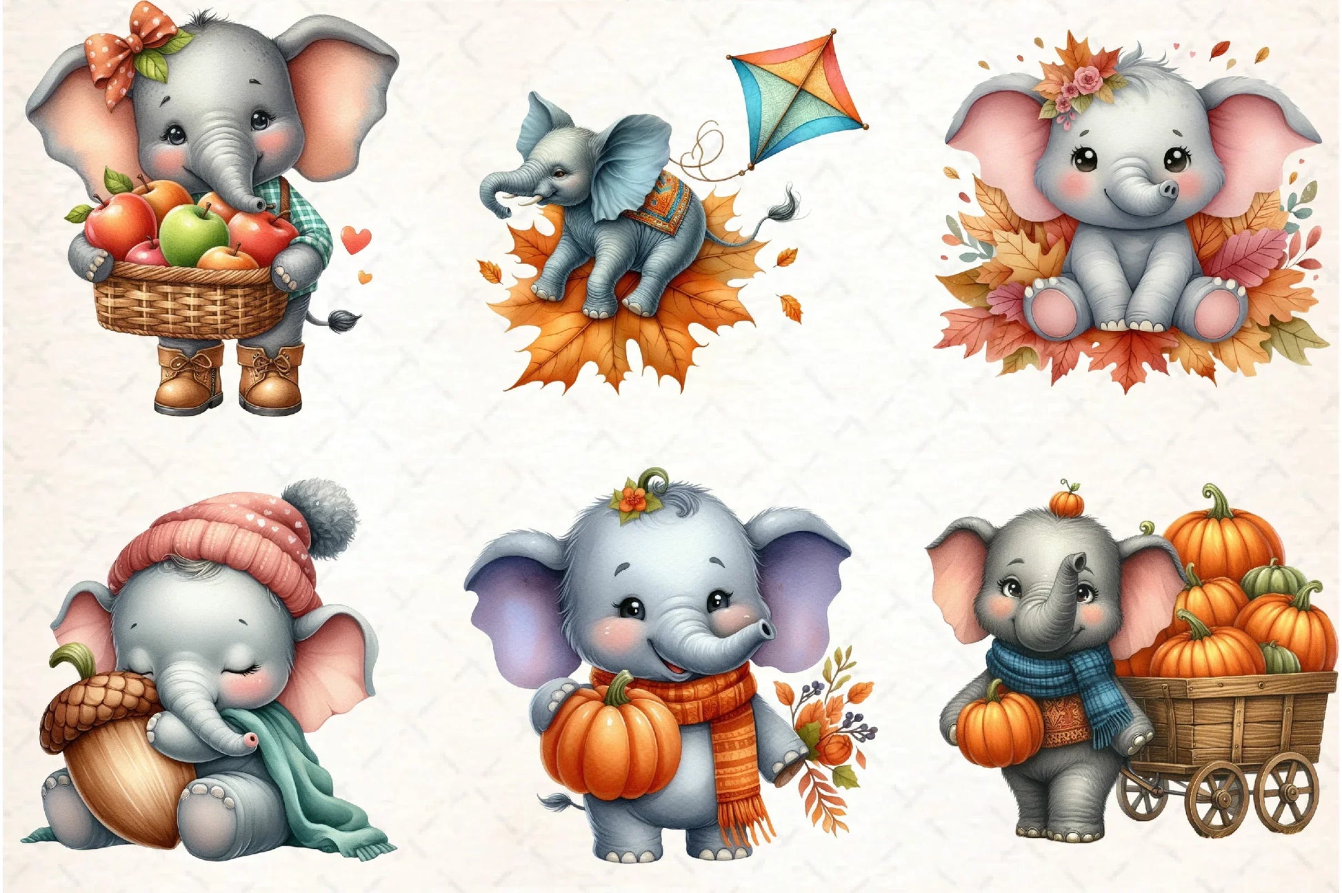 Cute Autumn Elephant Clipart Bundle - CraftNest - Digital Crafting and Art