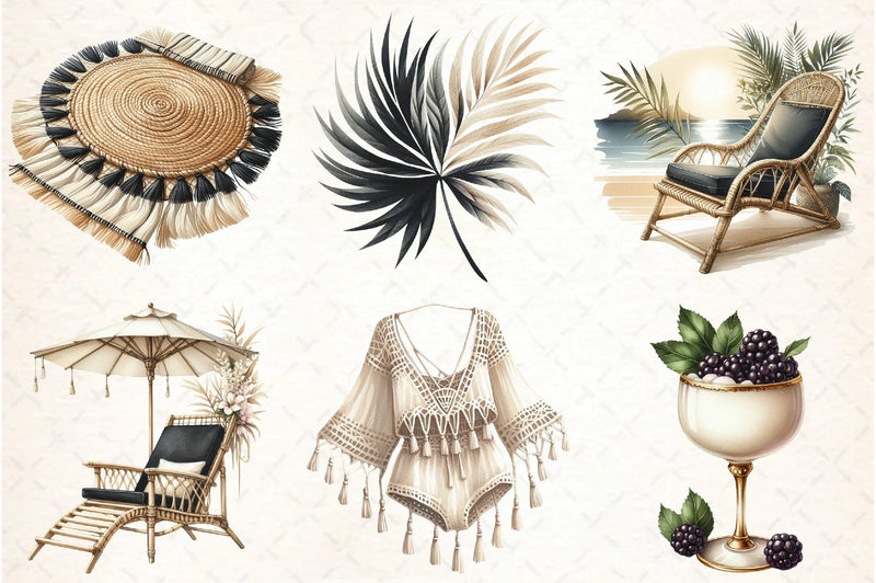 Ivory and Black Summer Clipart Bundle - CraftNest - Digital Crafting and Art