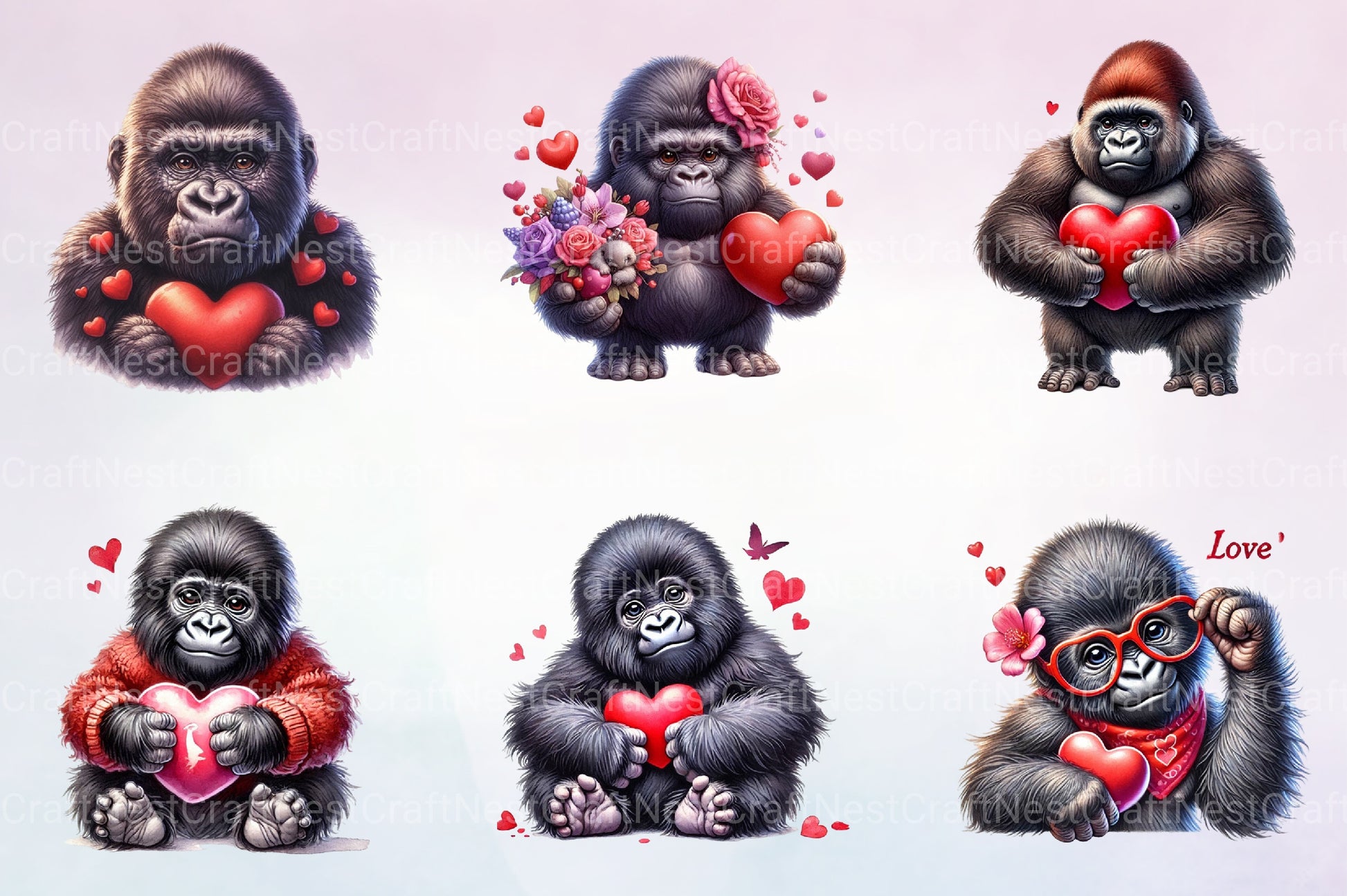 Valentine Gorilla Clipart Bundle - CraftNest - Digital Crafting and Art