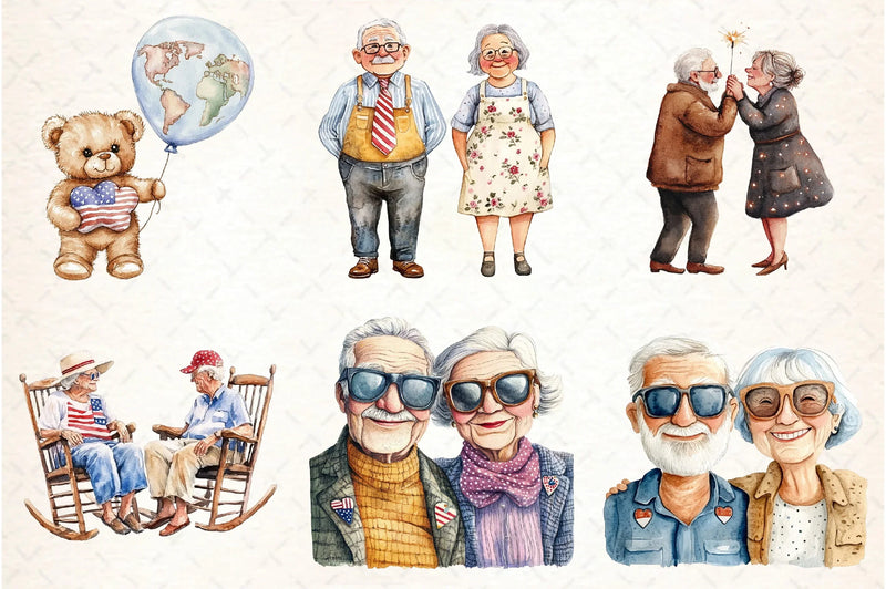 Old Couple 4th of July Clipart Bundle - CraftNest - Digital Crafting and Art