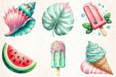 Pink & Mint Summer Clipart Bundle - CraftNest - Digital Crafting and Art