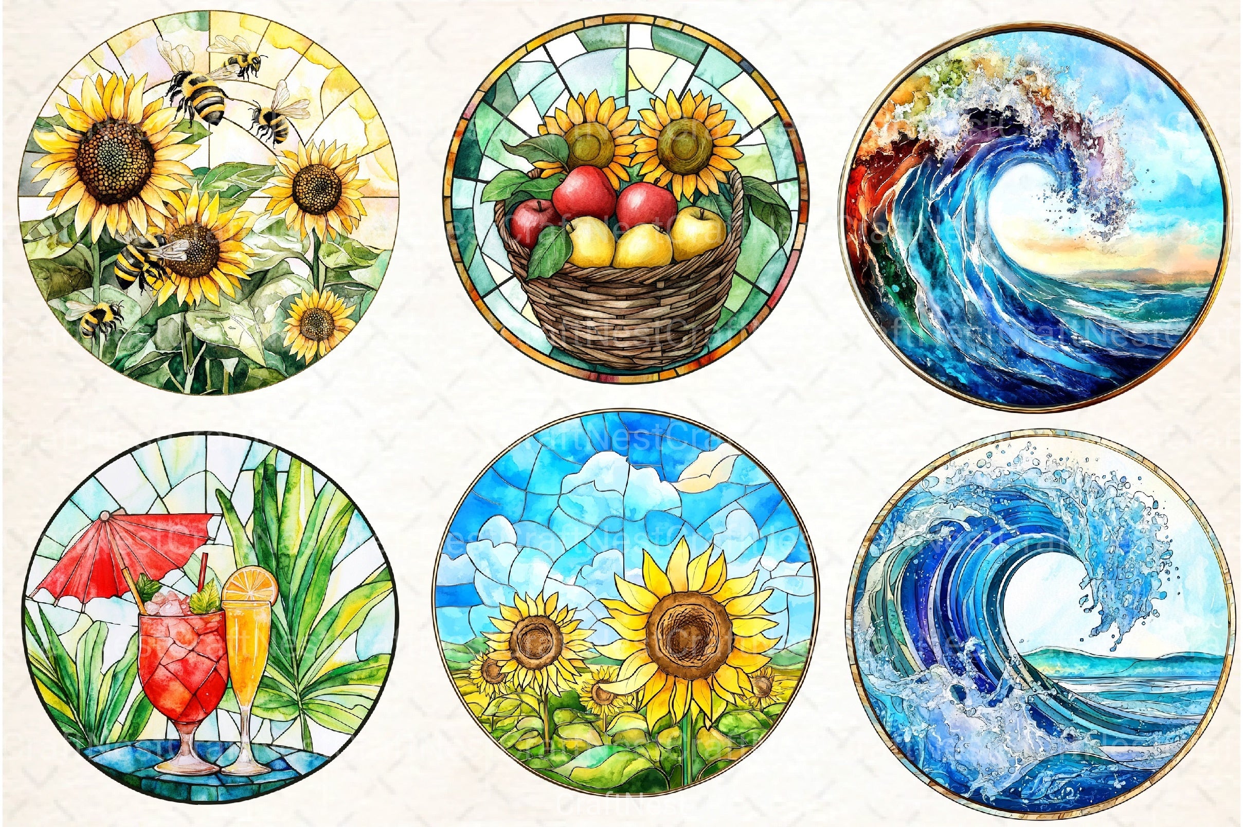 Stained Glass Summer Clipart Bundle - CraftNest - Digital Crafting and Art