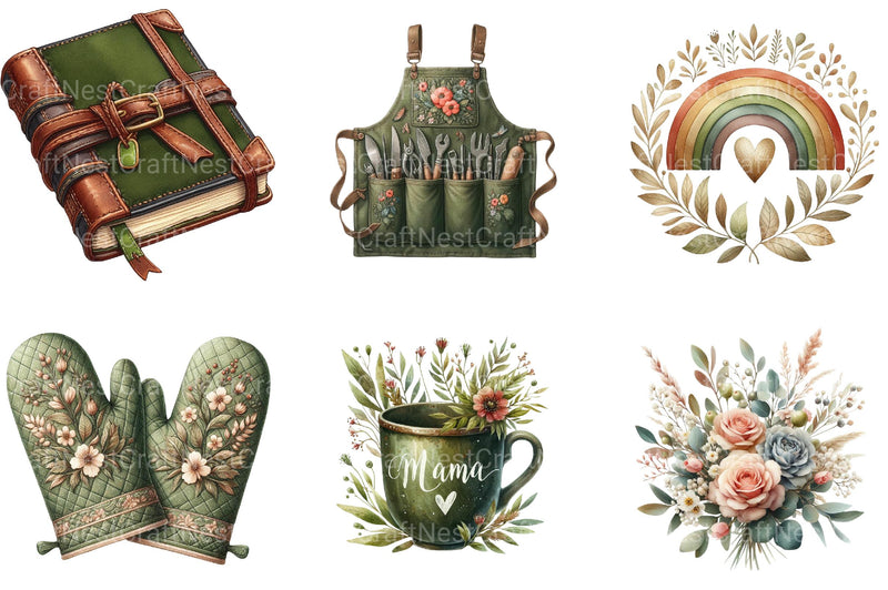 Boho Olive Green Mother’s Day Clipart - CraftNest - Digital Crafting and Art