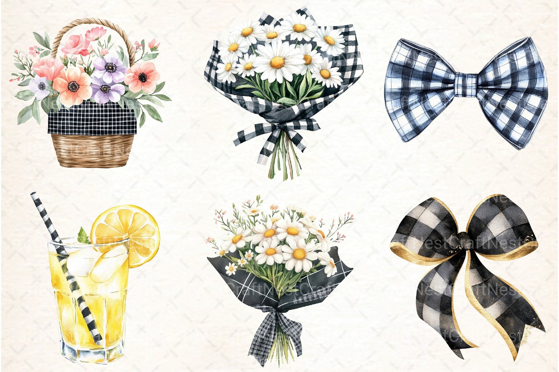 Luxury Black Gingham Summer Clipart Bundle 99 - CraftNest - Digital Crafting and Art