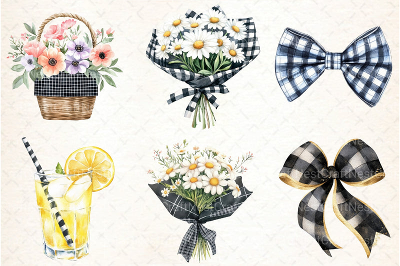 Luxury Black Gingham Summer Clipart Bundle 99 - CraftNest - Digital Crafting and Art