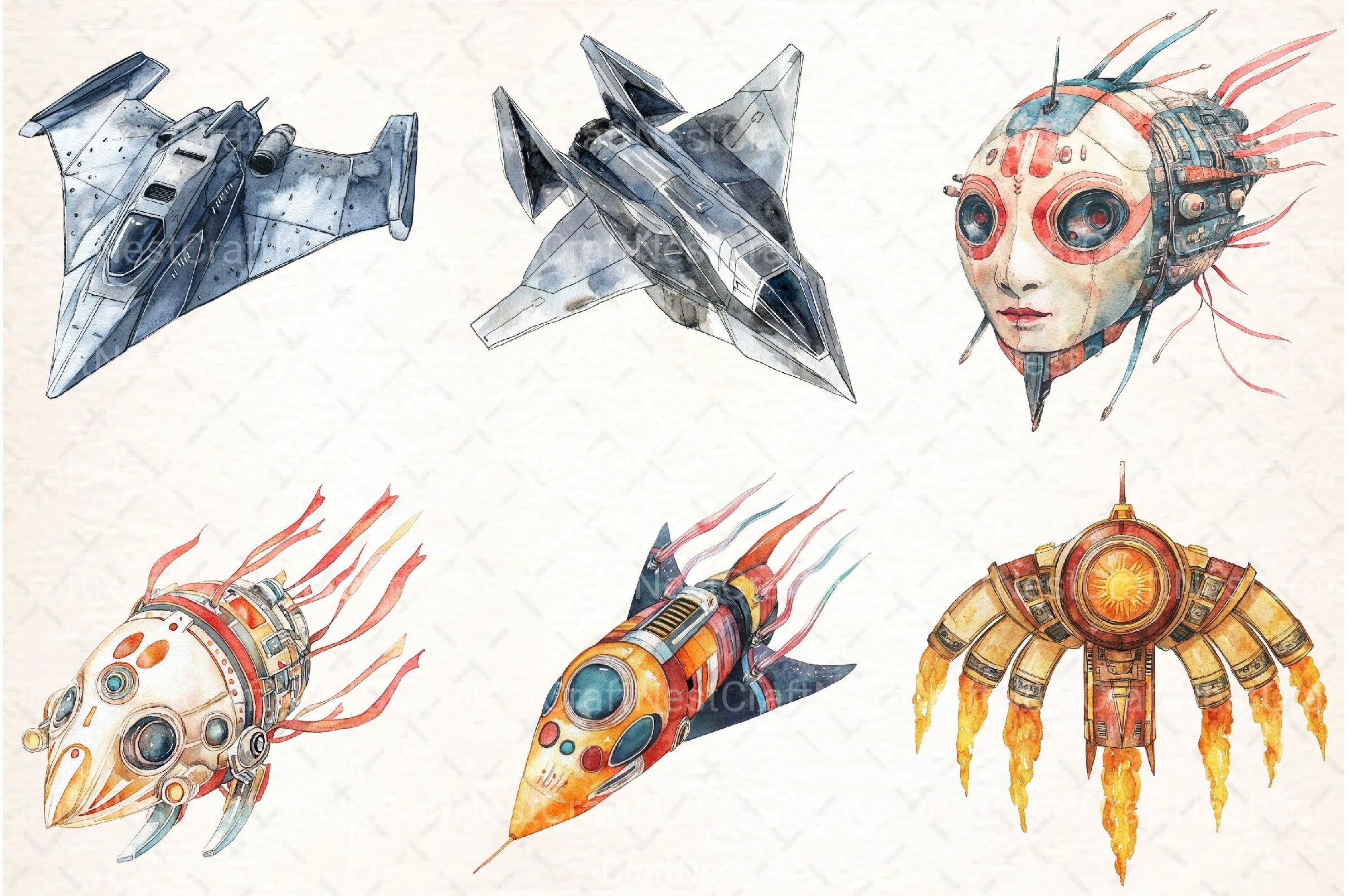 Japanese Spaceship Clipart Bundle - CraftNest - Digital Crafting and Art