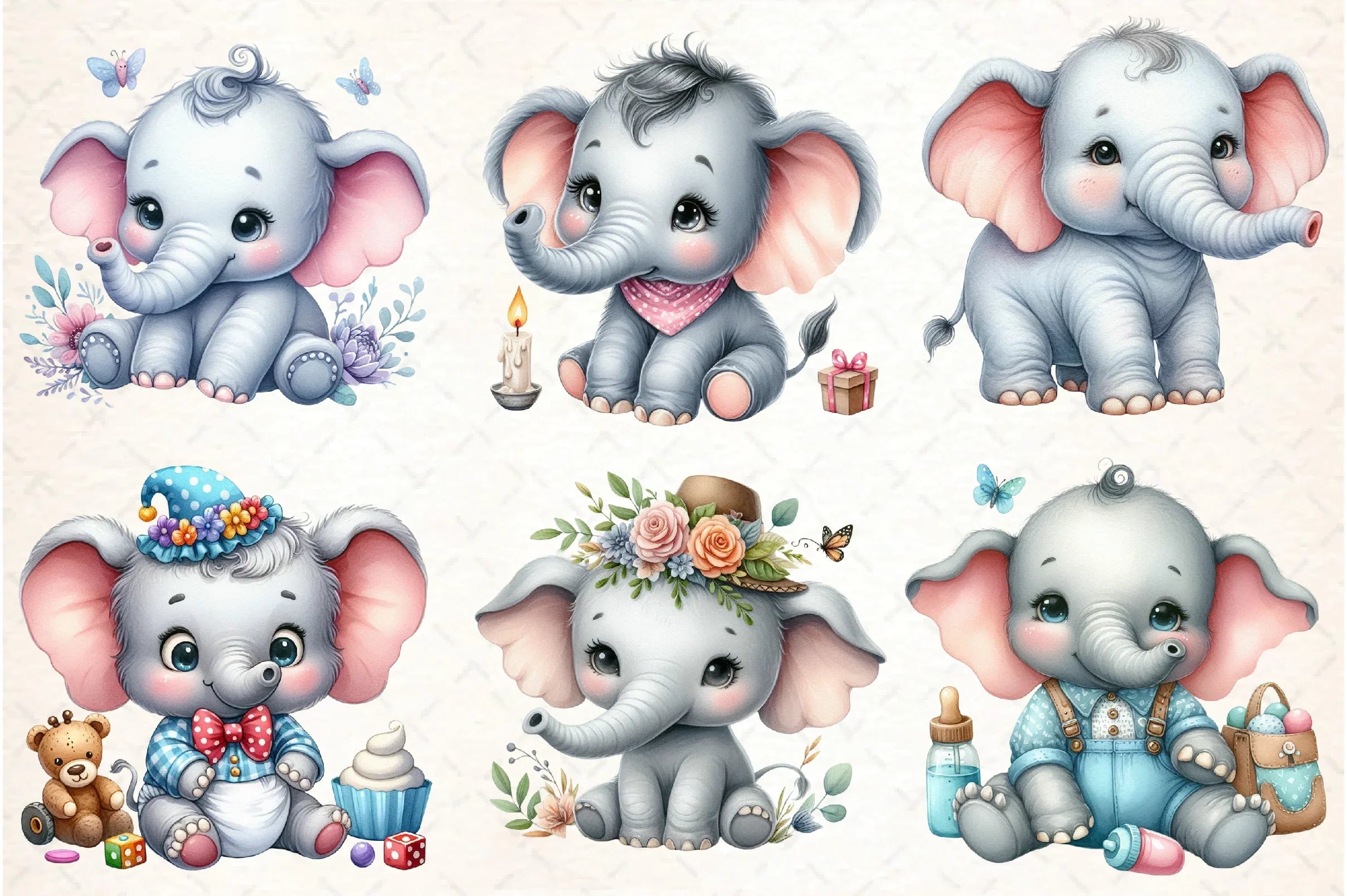 Cute Baby Elephant Clipart Bundle - CraftNest - Digital Crafting and Art