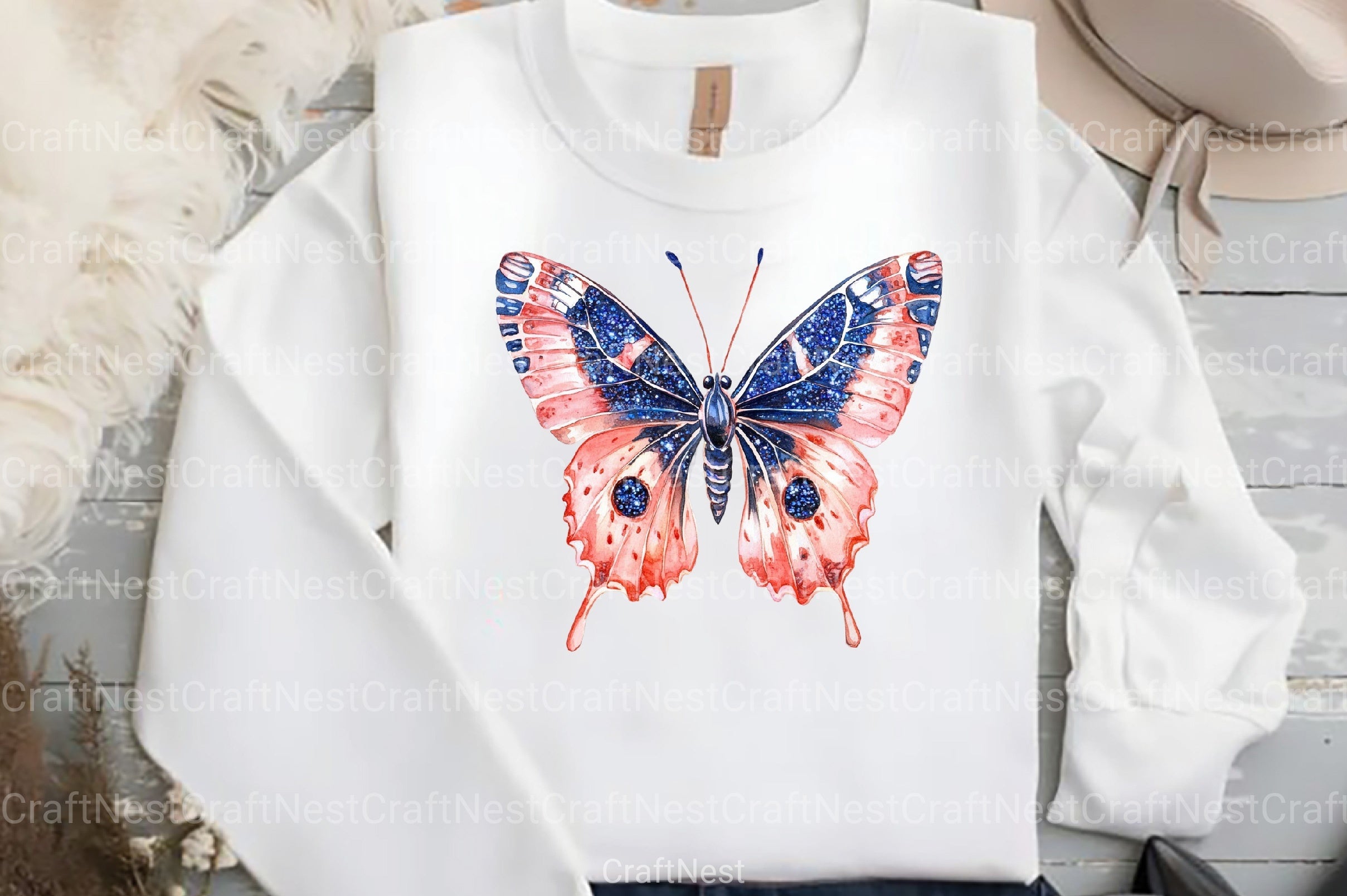 Blush Blue Glitter Butterflies Clipart Bundle - CraftNest - Digital Crafting and Art