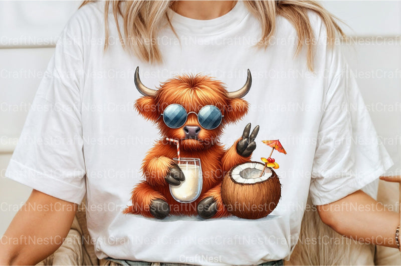 Summer Highland Cow Clipart Bundle 10 - CraftNest - Digital Crafting and Art