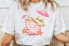Pink Striped Beach Bag with Drinks Clipart Bundle 2 - CraftNest - Digital Crafting and Art
