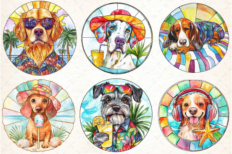 Round Stained Glass Summer Dog Clipart Bundle - CraftNest - Digital Crafting and Art