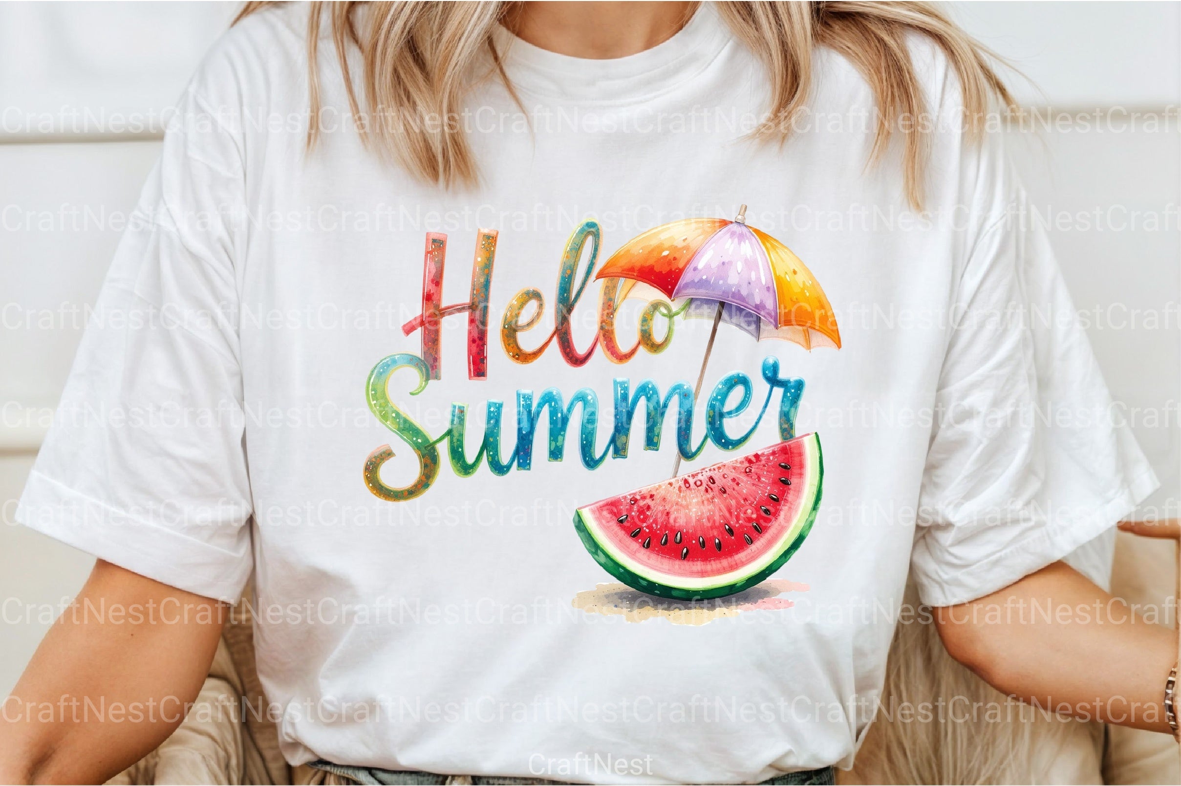 Watercolor Hello Summer Clipart Bundle - CraftNest - Digital Crafting and Art