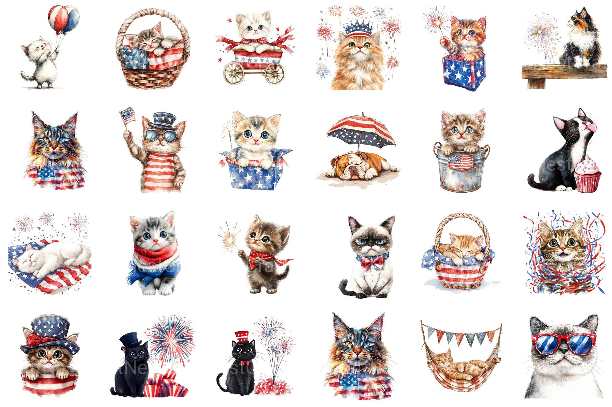 4th of July Cat Clipart - CraftNest - Digital Crafting and Art