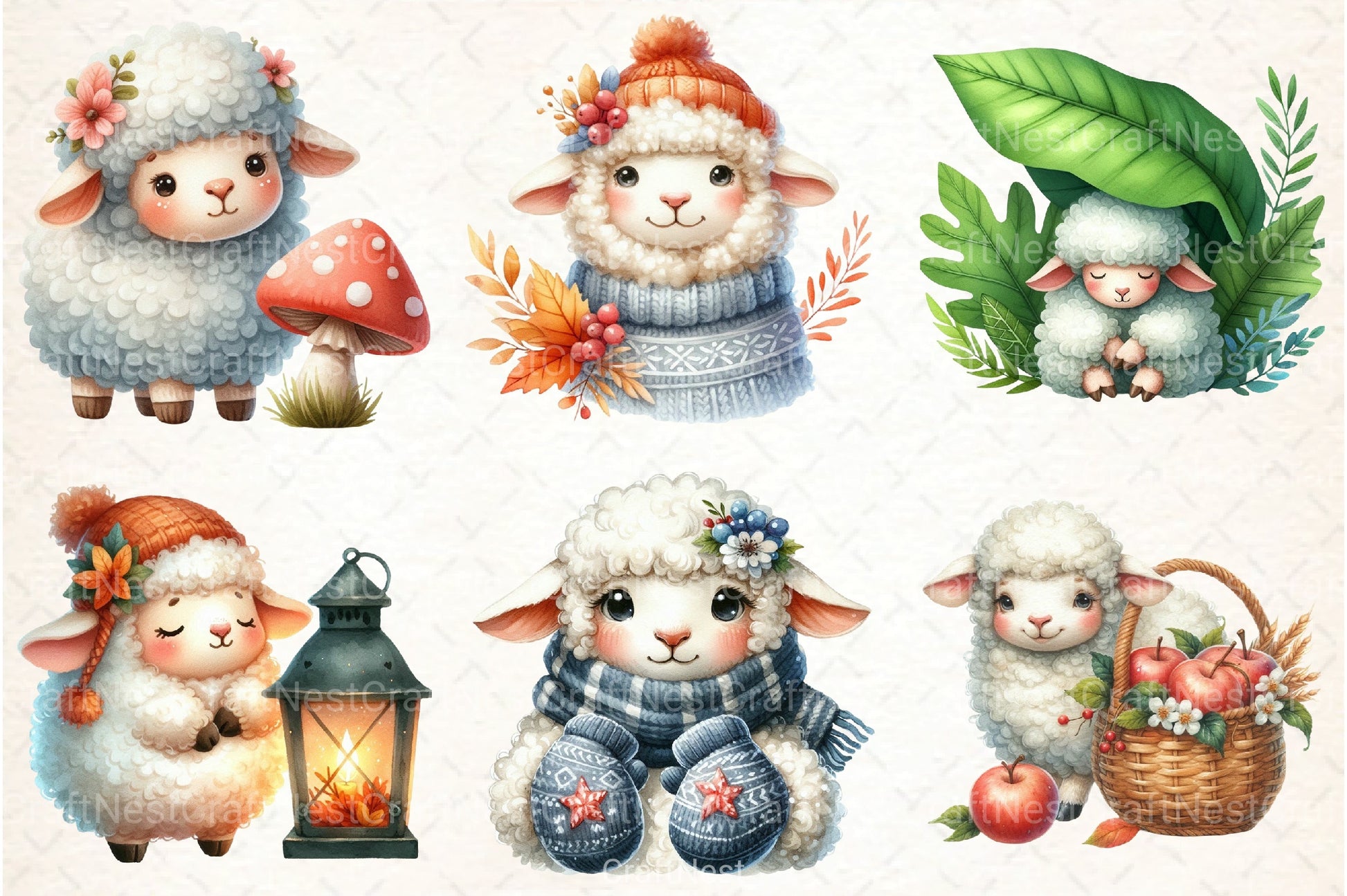 Cute Autumn Sheep Clipart Bundle 12 - CraftNest - Digital Crafting and Art