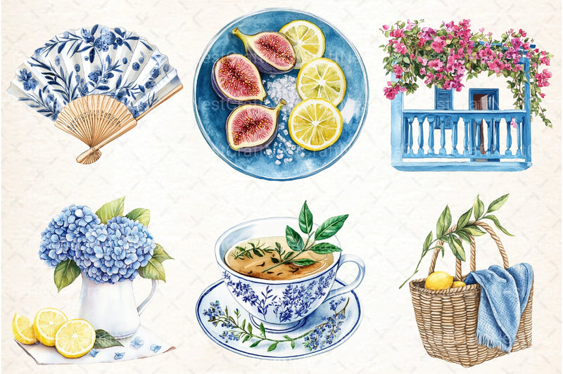 Blue Summer Mediterranean Clipart Bundle 2 - CraftNest - Digital Crafting and Art