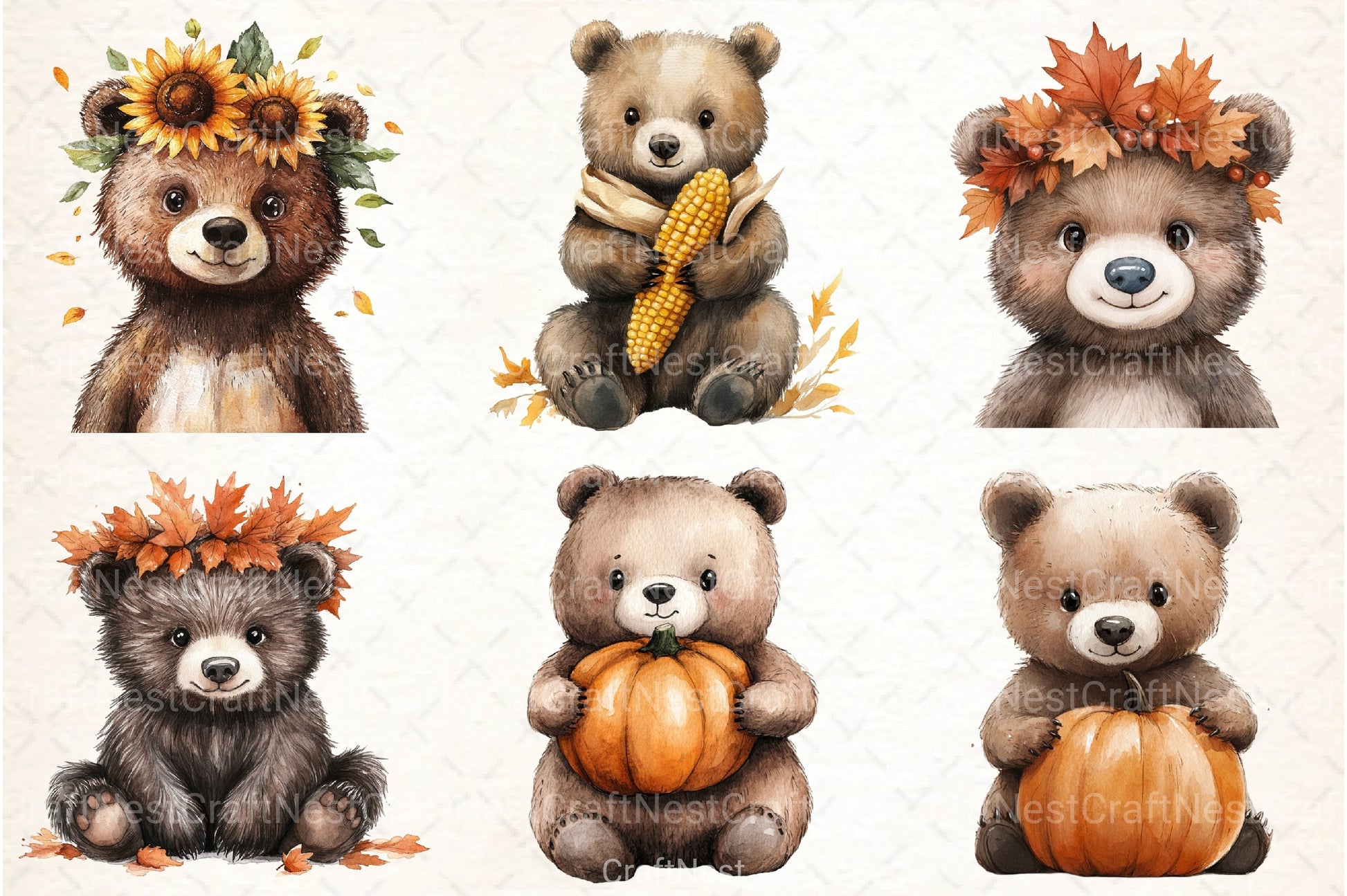 Autumn Bear Clipart Bundle - CraftNest - Digital Crafting and Art