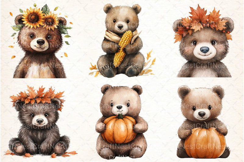 Autumn Bear Clipart Bundle - CraftNest - Digital Crafting and Art