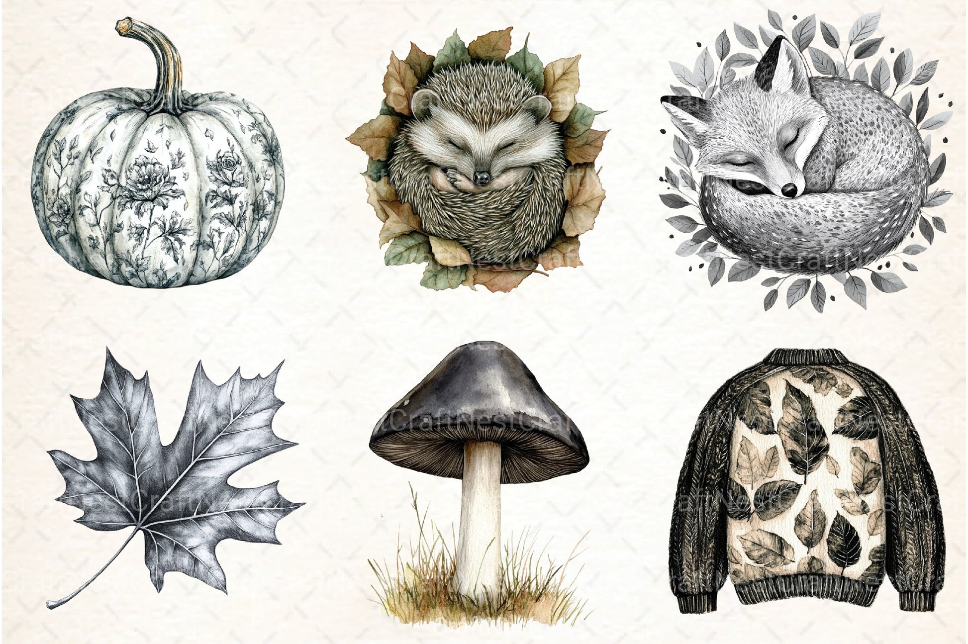 Black & White Autumn Clipart Bundle 1 - CraftNest - Digital Crafting and Art