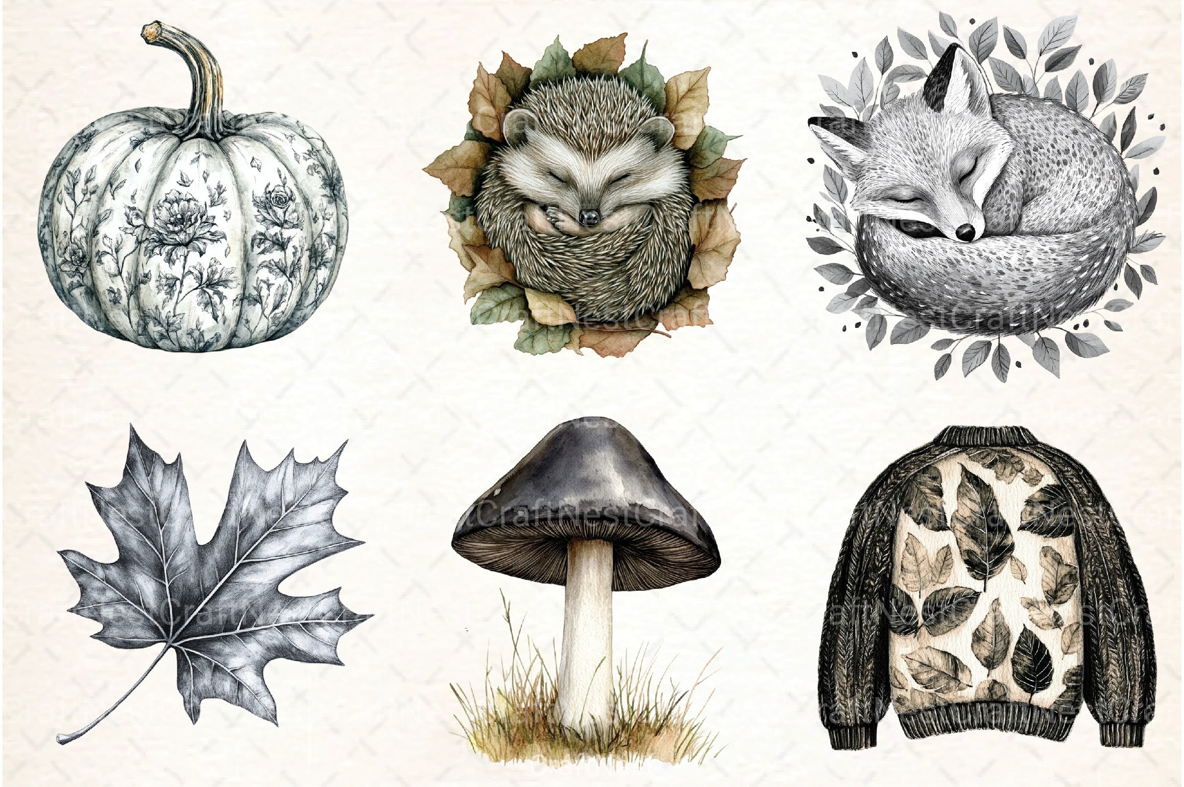 Black & White Autumn Clipart Bundle 1 - CraftNest - Digital Crafting and Art