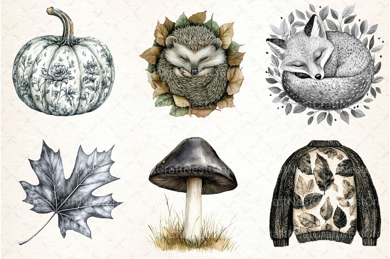 Black & White Autumn Clipart Bundle 1 - CraftNest - Digital Crafting and Art