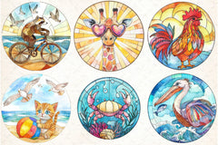 Round Stained Glass Summer Animals Clipart Bundle - CraftNest - Digital Crafting and Art