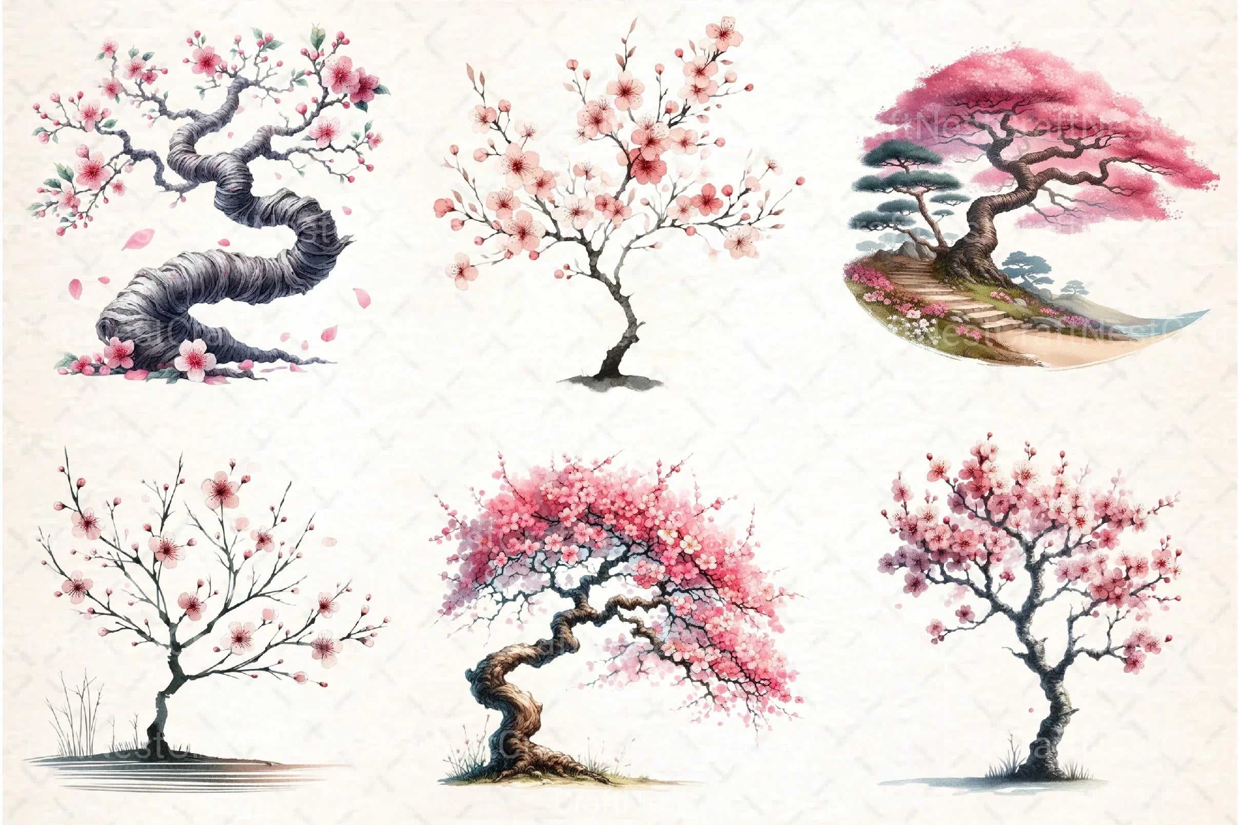 Japanese Cherry Blossom Tree Clipart Bundle 5 - CraftNest - Digital Crafting and Art
