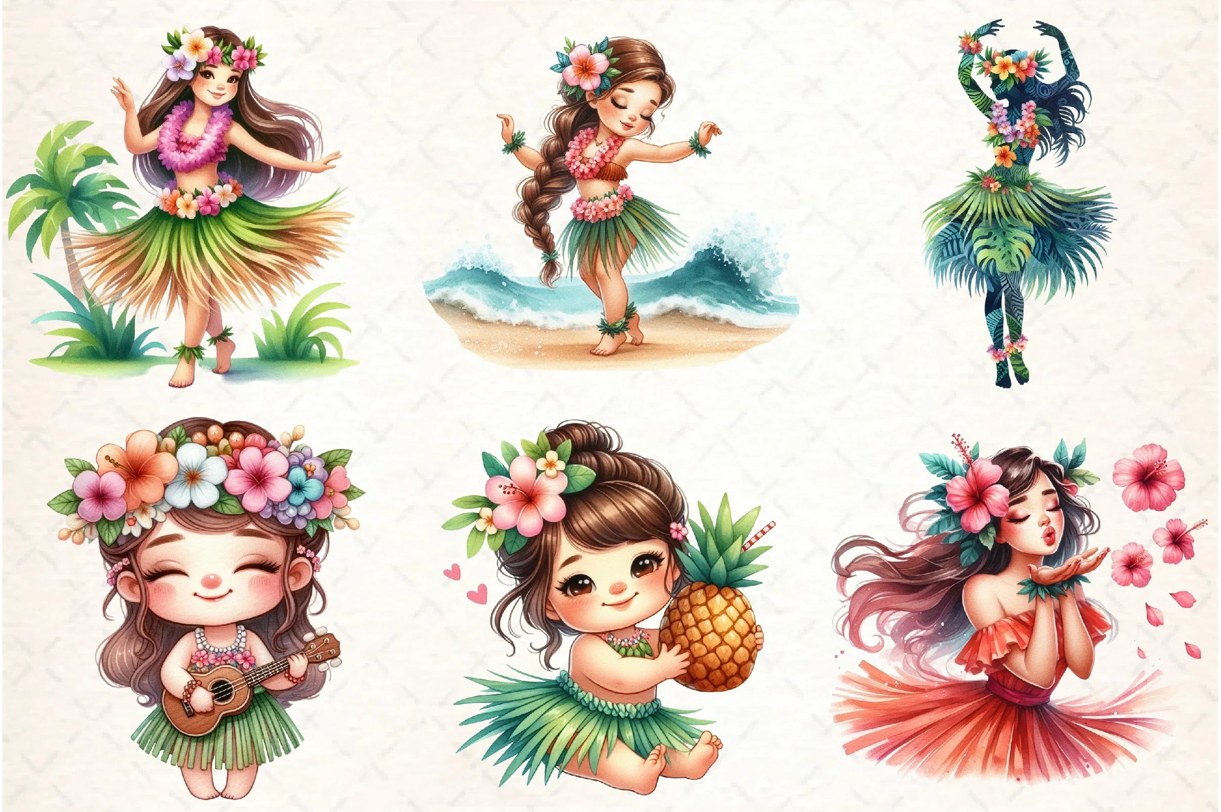 Summer Hula Girl Clipart Bundle - CraftNest - Digital Crafting and Art