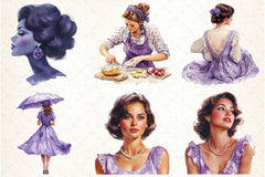 Purple Summer Vintage Woman Clipart Bundle - CraftNest - Digital Crafting and Art