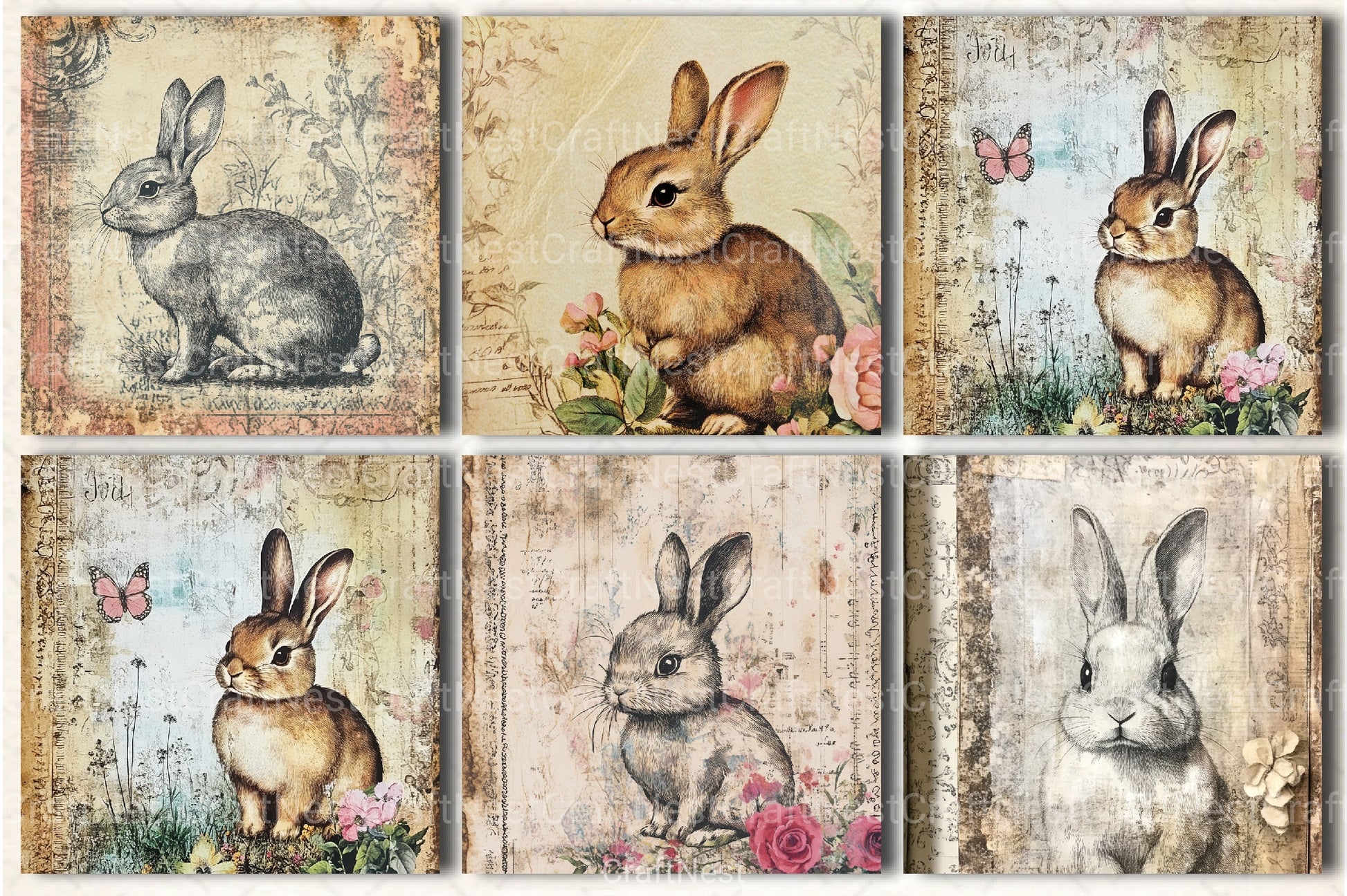 Vintage Bunny Clipart Bundle - CraftNest - Digital Crafting and Art