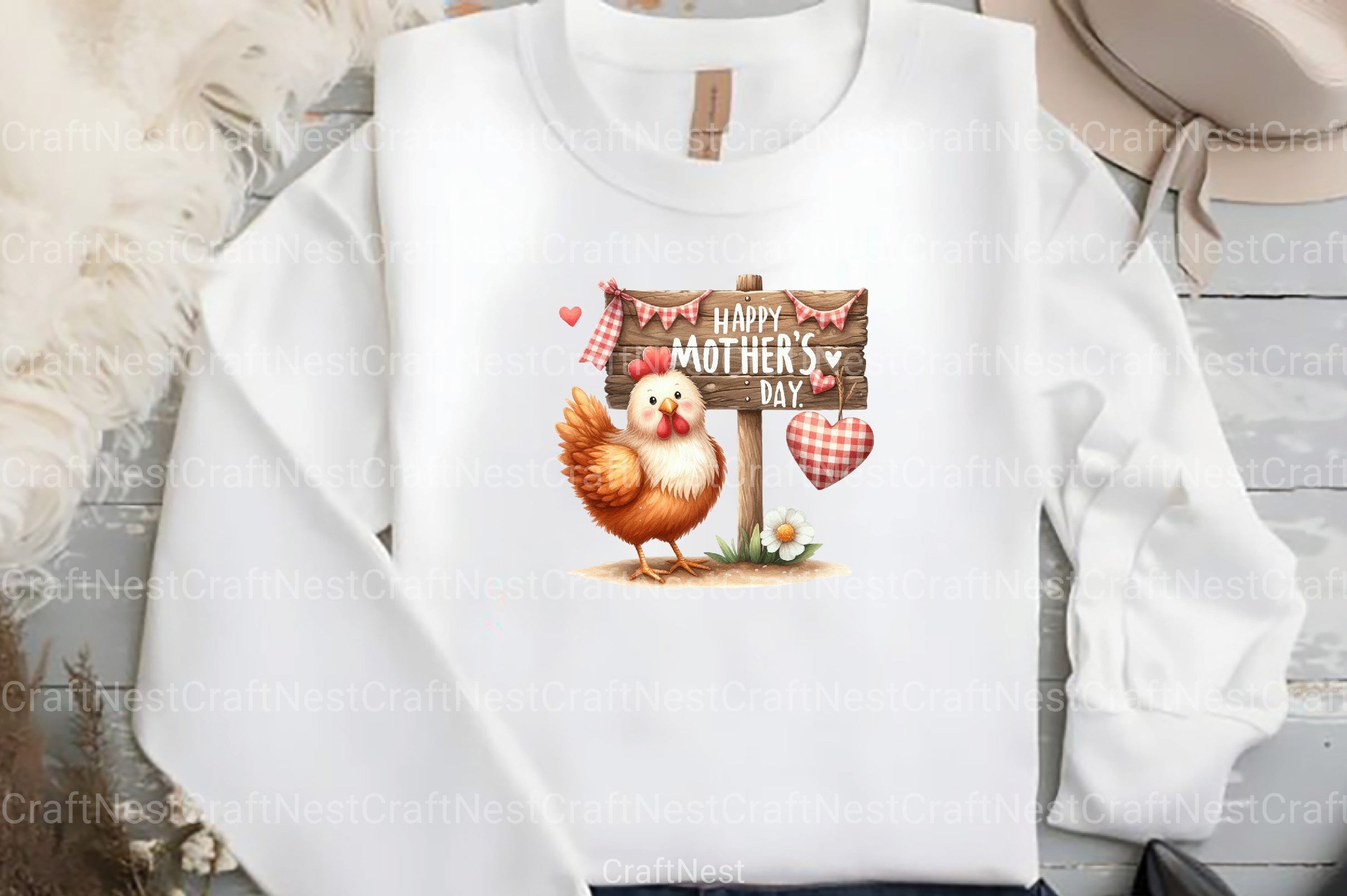 Pink Gingham Hen Mother's Day Clipart Bundle - CraftNest - Digital Crafting and Art