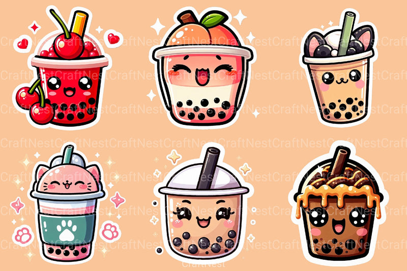 Boba Tea Sticker Clipart Bundle - CraftNest - Digital Crafting and Art