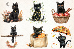 Fall Autumn Black Cat Clipart Bundle 1 - CraftNest - Digital Crafting and Art
