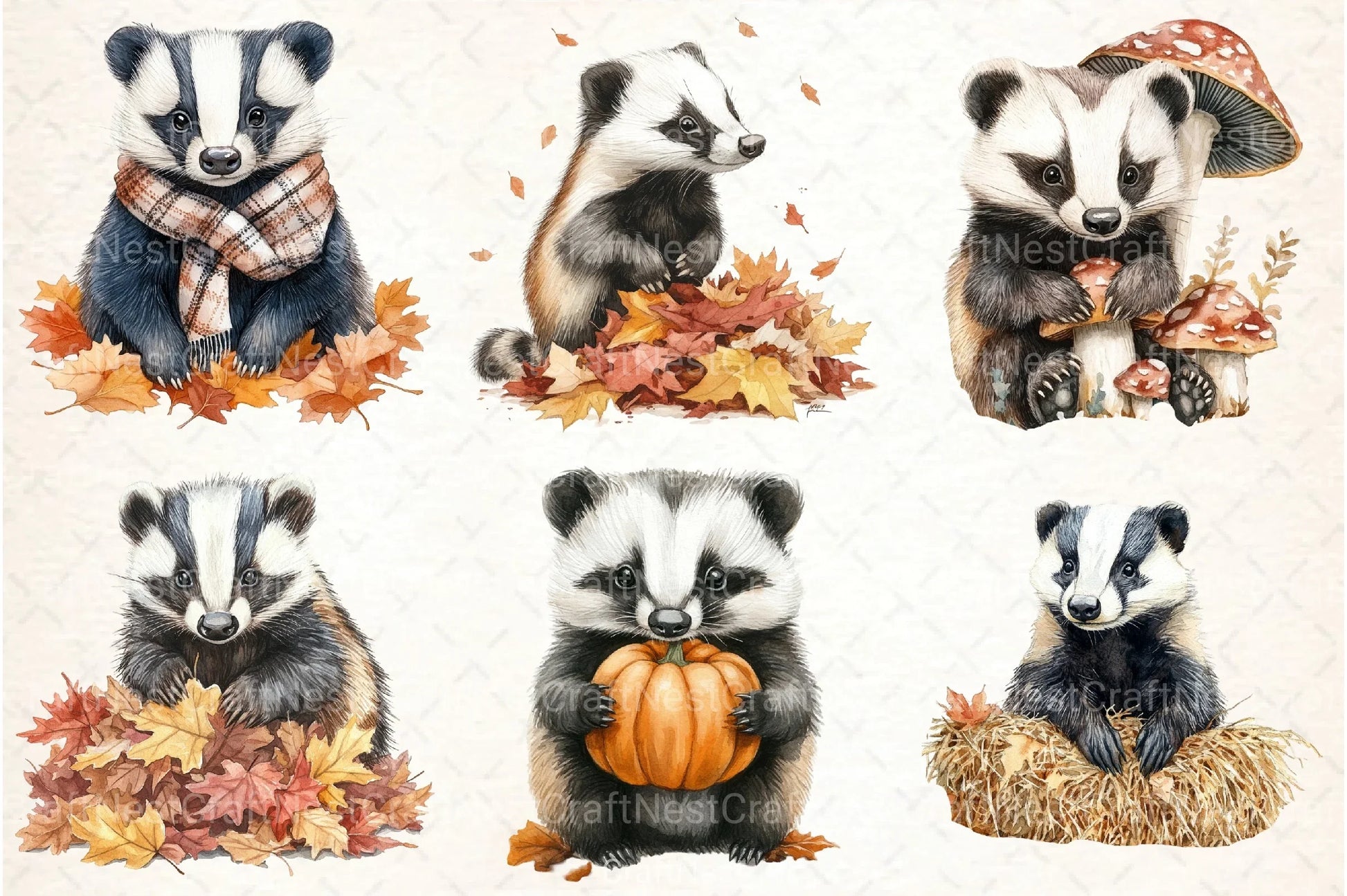 Autumn Badger Clipart Bundle - CraftNest - Digital Crafting and Art