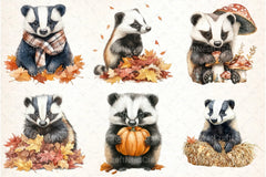 Autumn Badger Clipart Bundle - CraftNest - Digital Crafting and Art
