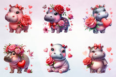 Valentine Hippo Clipart Bundle - CraftNest - Digital Crafting and Art