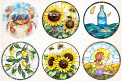 Round Stained Glass Summer Clipart Bundle 99 - CraftNest - Digital Crafting and Art